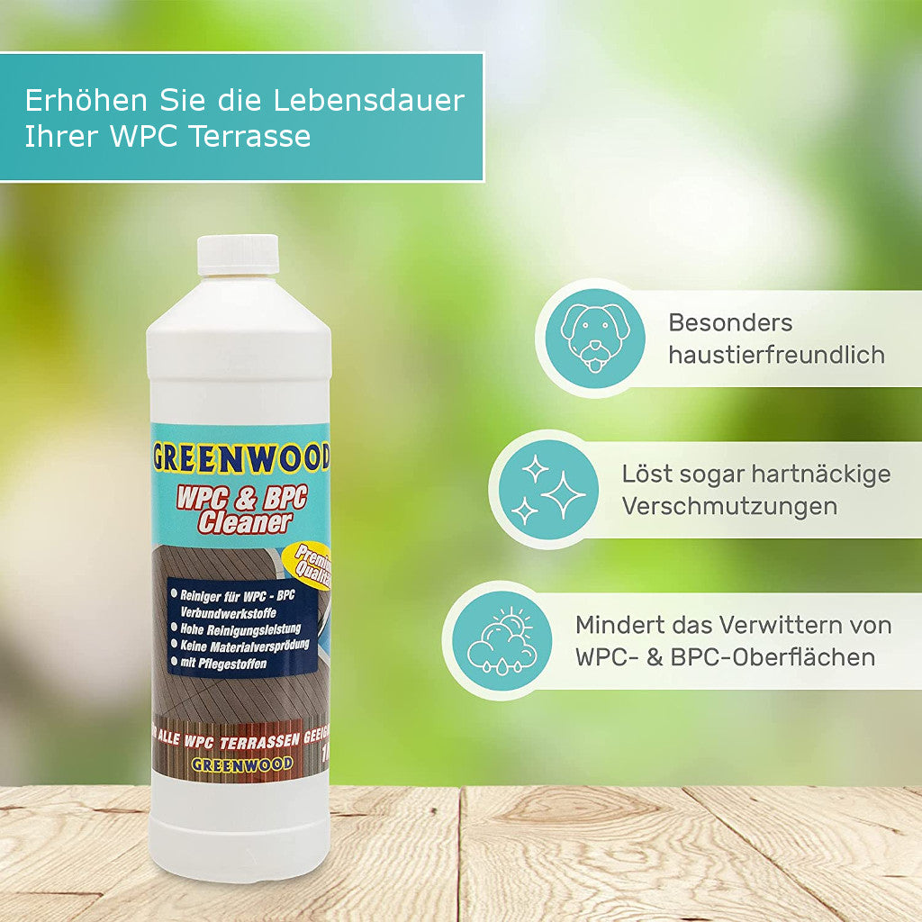 Greenwood WPC Terrassen Reiniger 1 l mit Pflegestoffen Super-Konzentrat